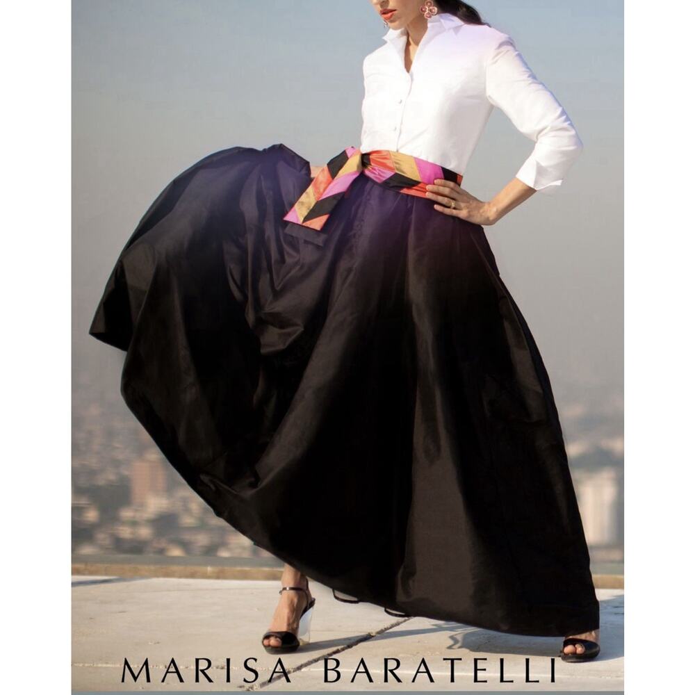 Marisa Baratelli Black Thai Silk Mermaid Ball Gown Maxi Skirt Sz 8 Extra Celest